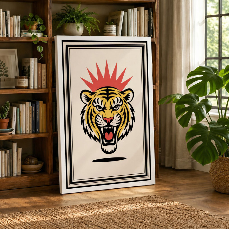 Fierce Tiger Graphic Art - Wrapped Canvas, 24x16 - 61.0 x 40.6 cm, Terracotta Border