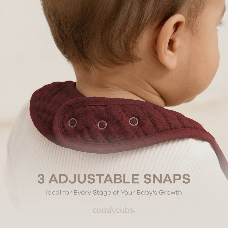 Comfy Cubs Muslin Bibs for Babies - Feeding, Drool and Teething Bib with Adjustable Snaps, Wine