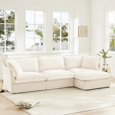 Canapé modulaire luxueux confortable en chenille, siège profond pour la maison, crème avec
