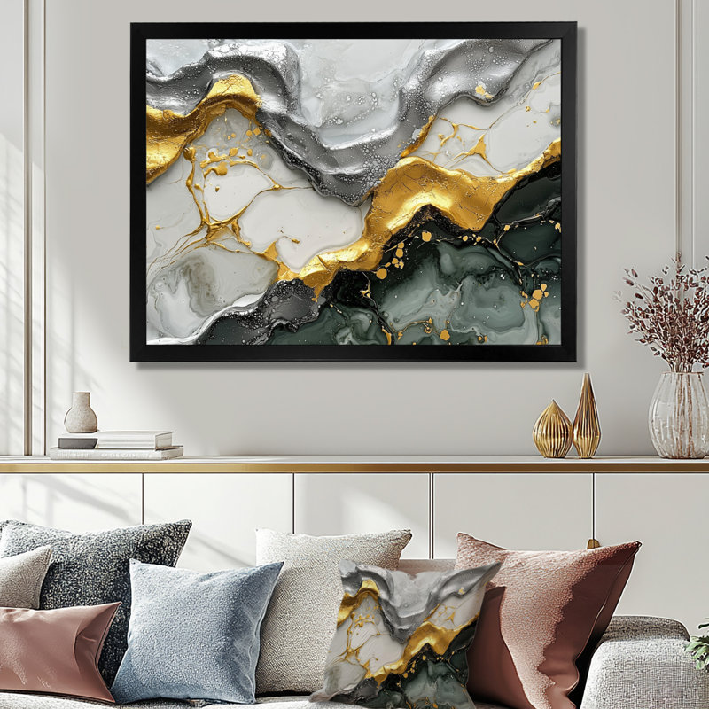 «Tranquil Divide Of Abstract», art sur toile, H 24 po x l 32 po, Cadre simple, Noir, noir, noir, noir