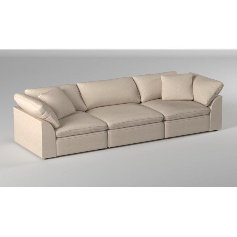 Caitlynne Cloud-Inspired 132" 3 Piece Oversized Deep Lounge Slipcovered Modular Sofa | Performance Fabric Washable Water-Resistant Stain-Proof | Deep-Seating Down-Filled Couch | Plush Cushions, Modern Design 