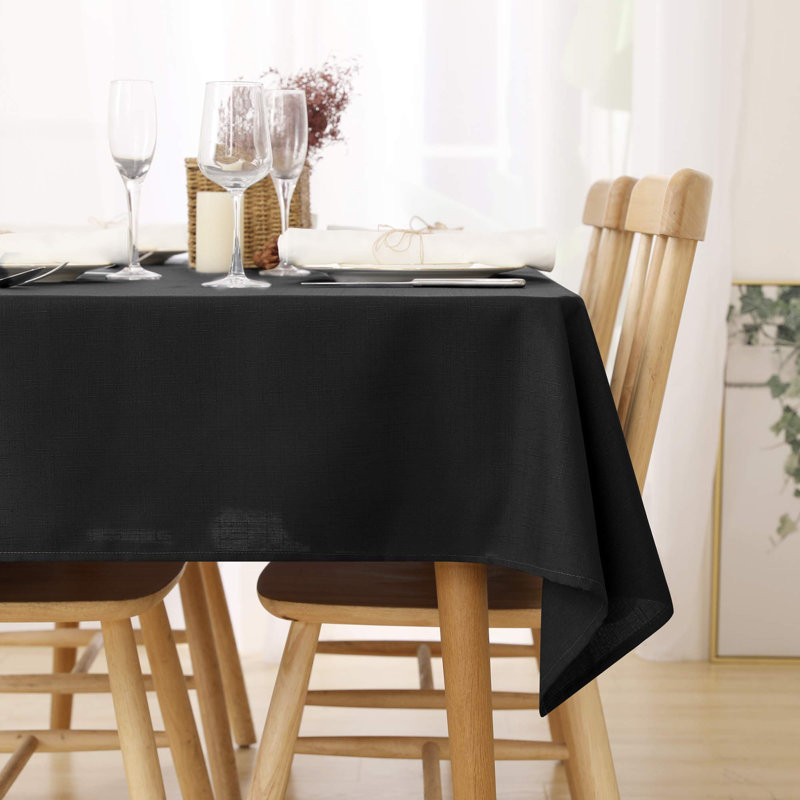 Waterproof Linen Effect Tablecloth for Birthday Table, Square 130cm, Black