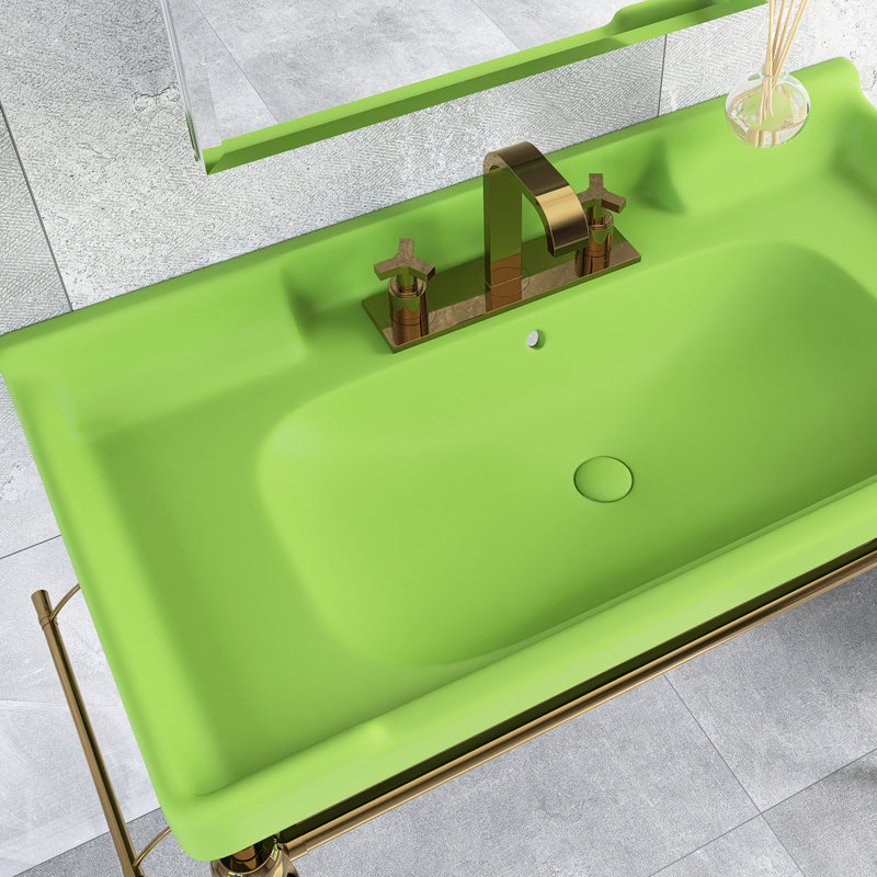 Meuble-lavabo simple autoportant 36 po blanc avec plateau en céramique intégré 36 po, Vert