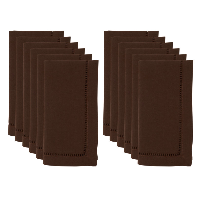 Rowles Hemstitched Border Dinner Napkin, Chocolate, 18" L x 18" W