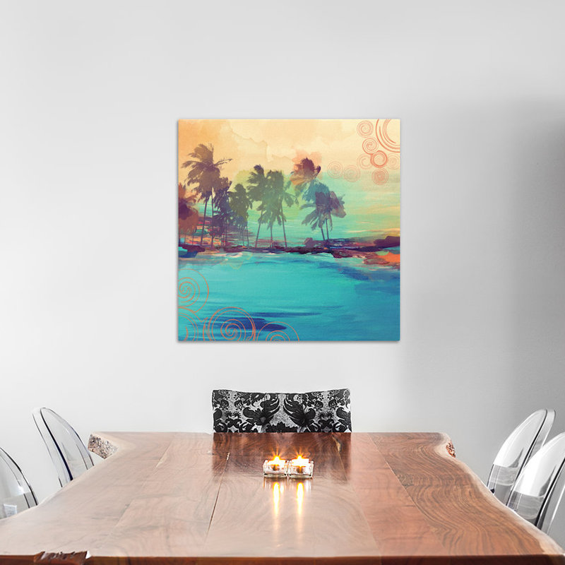 « palm island iv », reproduction d’art sur toile tendue, H 26 po x l 26 po x P 1,5 po, Toile avec cadre noir, Pas de tapis