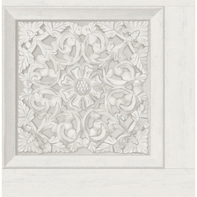 Carved Floral Peel and Stick Wallpaper, White