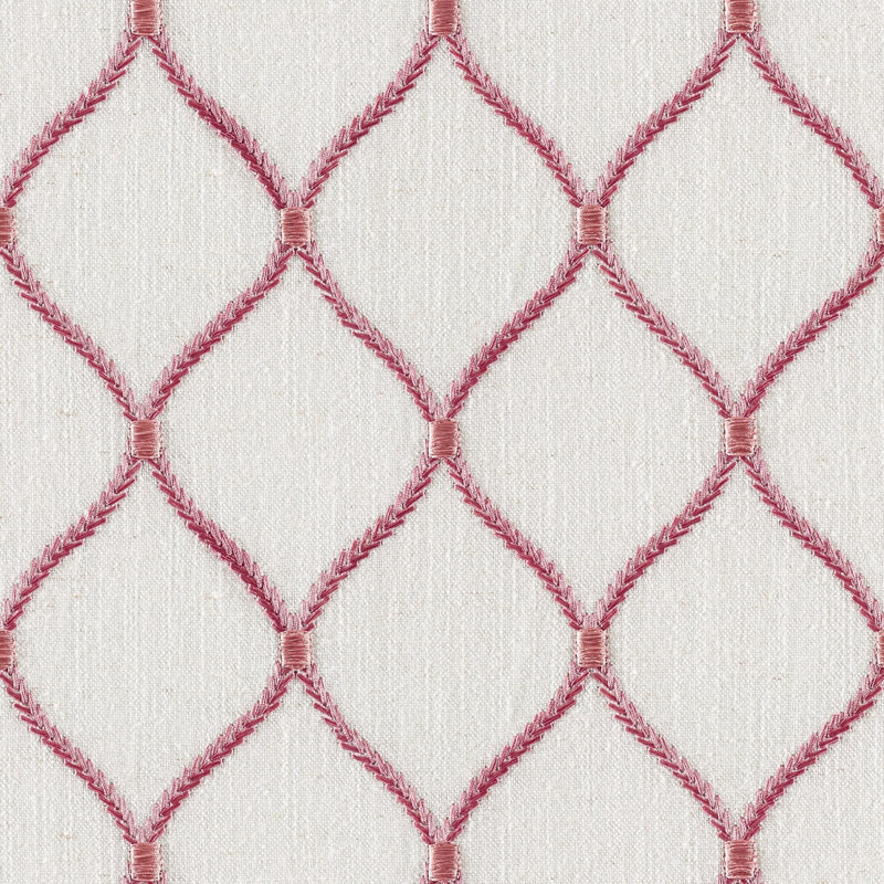 Botanica Jovial - 57 po Tissu de draperie en mélange de lin brodé à la verge, Beige/rouge