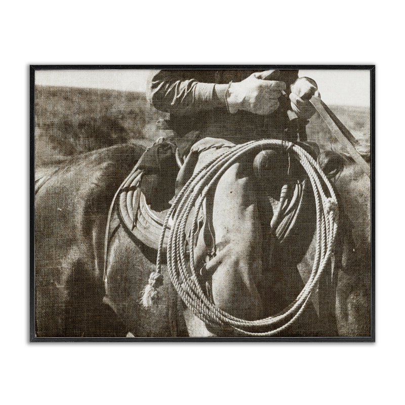 «Cowboy with Lasso Giclee Art» par RileyB, H 11 po x l 14 po, Giclée encadrée noir minuit
