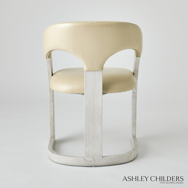 Delia Dining Chair-Ebony Cerused Leather, White, Cream