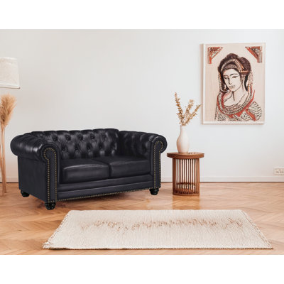 Ornellas 70" Leather Rolled Arm Chesterfield Loveseat