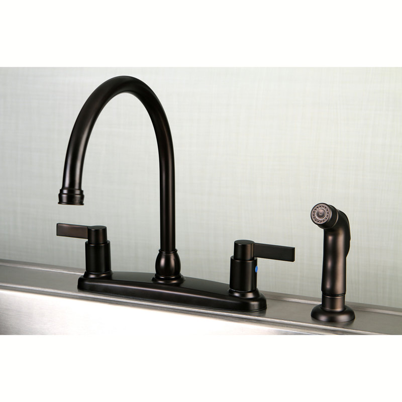 Kingston Brass NuvoFusion Two-Handle 4-Hole 8" Centerset Kitchen Faucet with Side Sprayer, Oil Rubbed Bronze