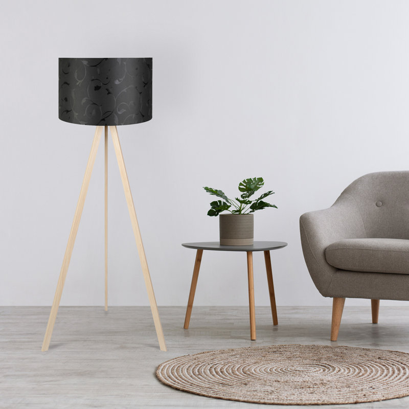 Modern Floor Lamp, Black & Cream, 15.0 x 55.1 inches | 70% MDF / 30% PVC Fabric, E27 Socket Max 40W | On/Off Switch on Cable | Stylish Design for Living Room, Bedroom, & Seasonal Decor, Elegant & Functional Lighting