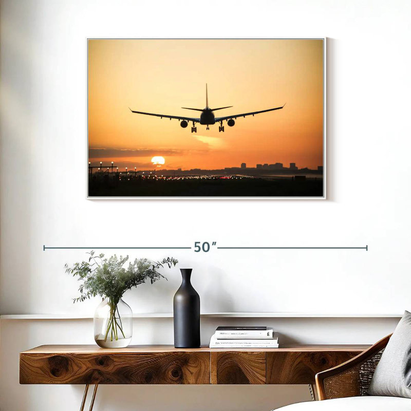 Avion au lever du soleil, Cadre flottant blanc, 37 po x 25 po