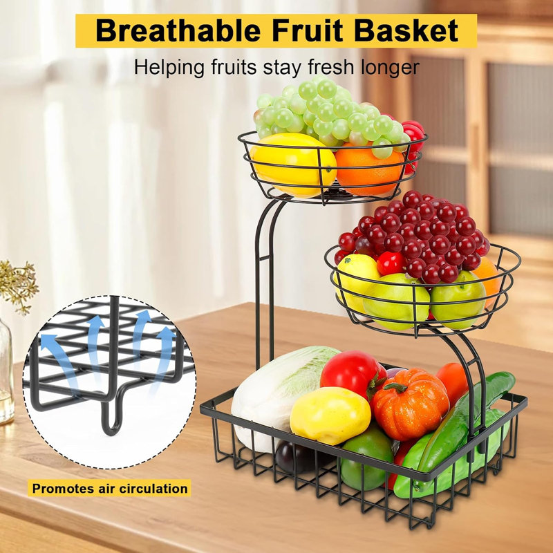 Corbeille de fruits en métal à 3 niveaux