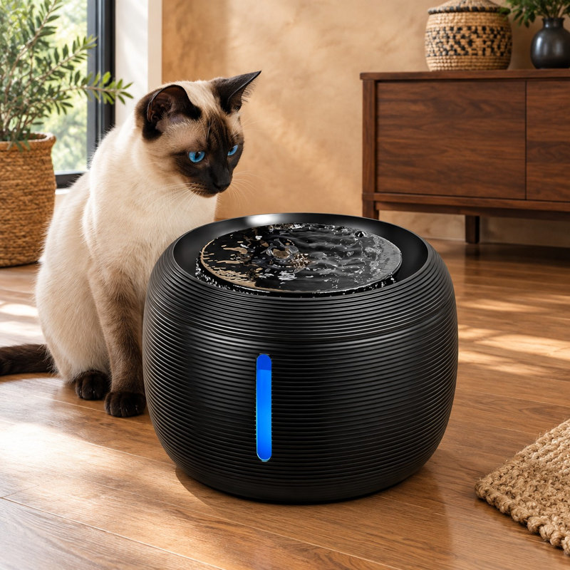 85oz/2.5L Automatic Indoor Pet Fountain with an LED light and water-level window, designed as a drinking dispenser for cats, pets, and small animals.