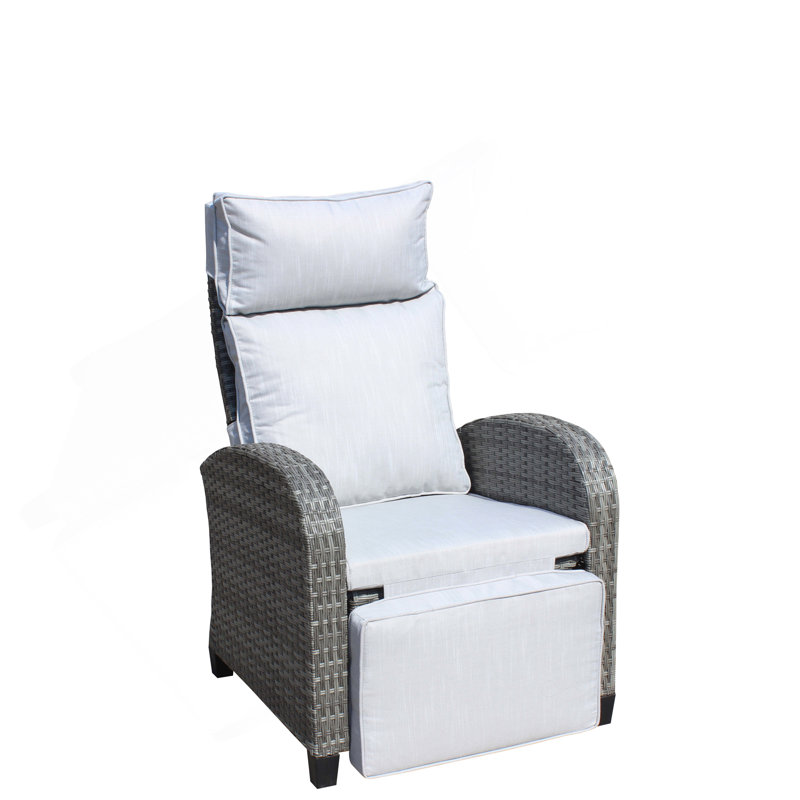 Fauteuil inclinable d'extérieur en osier avec dossier réglable et accoudoirs, chaises de conversation toutes saisons, pour balcon de cour pour piscine