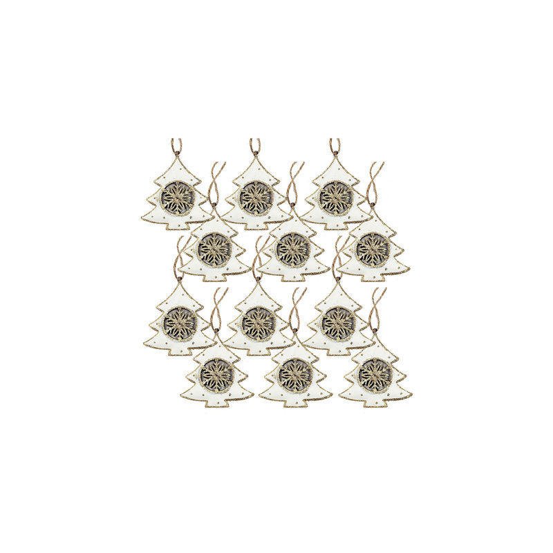 Gold and White Iron Tree Hanging Ornament Set of 12