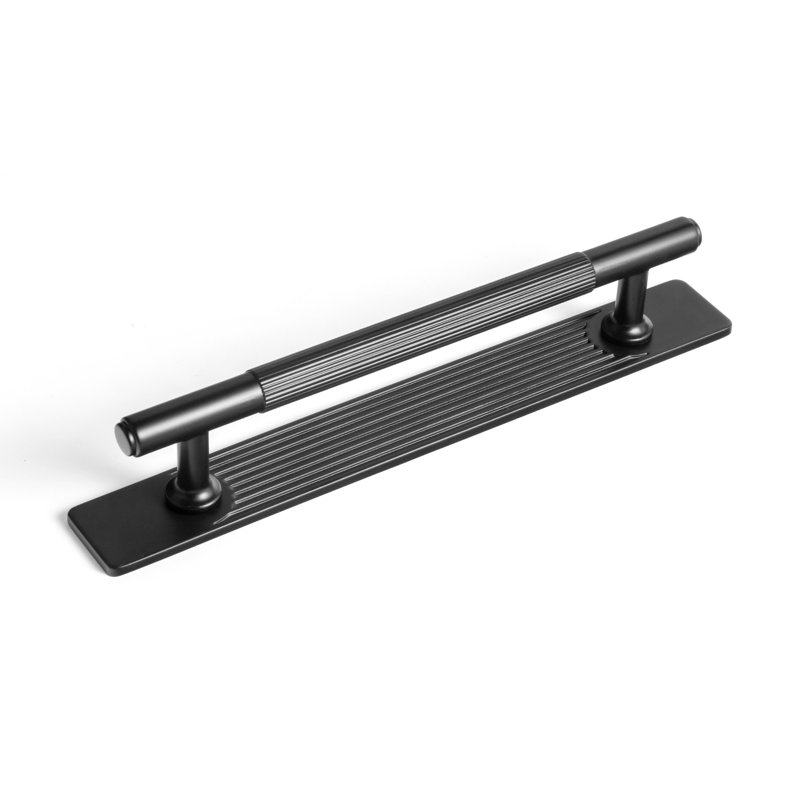Striped Non-Slip Bar Pull Handle With Backplate(Gban), 5", Black