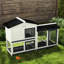 Cage à lapin en bois blanc, 62 po avec aire de jeu, construction, plateau amovible, portes verrouillables, toiture en asphalte, cage à cobaye facile à nettoyer, construction, toit