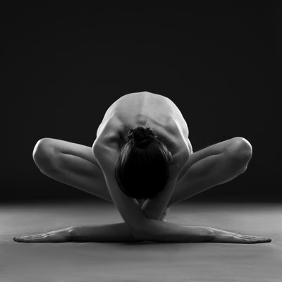 Nude Yoga on Black Background 1 Piece Wrapped Canvas Wall Art