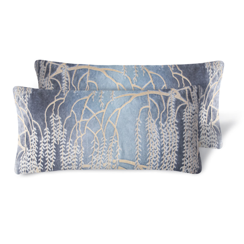Willow Metallic Mini Rectangular Velvet Pillow Cover & Insert, Rectangle 7"H x 15"W, White