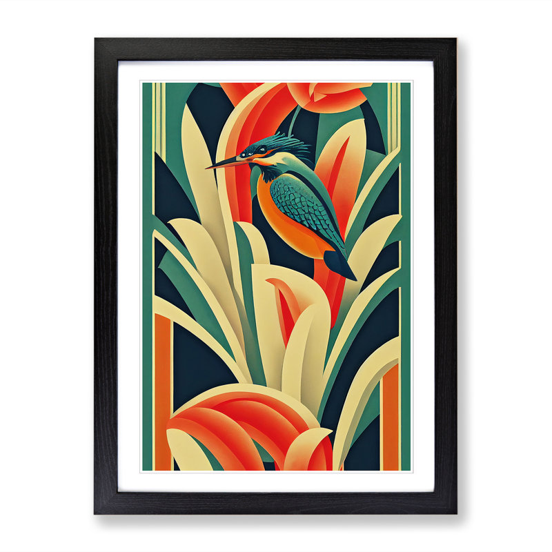 Aarusan Kingfisher Art Deco Vol.4 - Picture Frame Print, Black, 46cm H x 2cm W x 3cm D