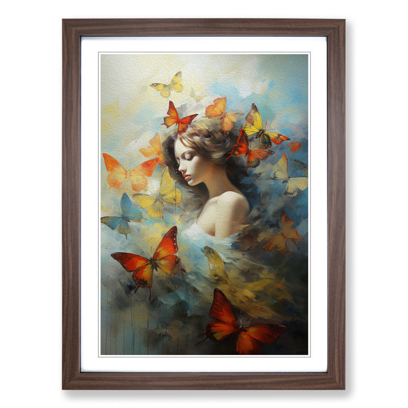 Butterfly Romanticism Art - Framed Print, 64cm H x 46cm W x 2cm D, Walnut Framed