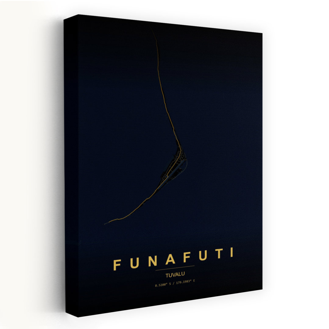 Funafuti Golden Island Map Abstract Elegant Minimalist City Ocean Wall Art Print