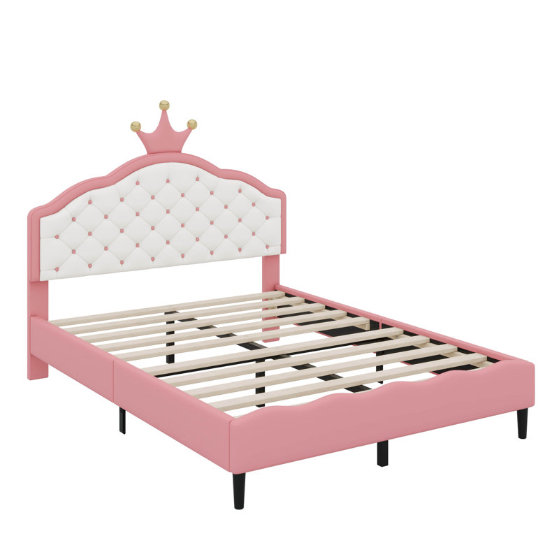 Lit princesse en cuir PU avec tête de lit, Lit double