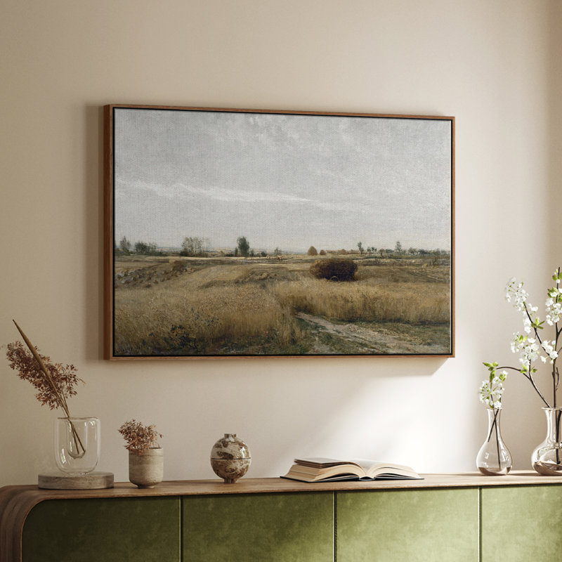 Paysage rétro - DCLxxxx, Toile encadrée noyer flottant, H 27 po x l 41 po x P 2 po