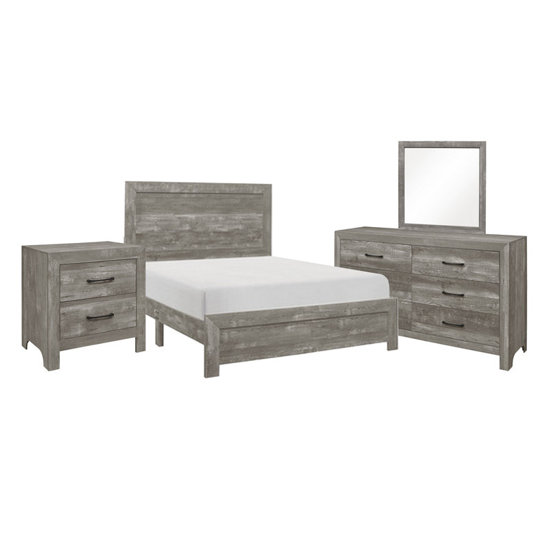 Ensemble de chambre à coucher grand lit 4 pièces Eb, style maison de campagne, gris, noir