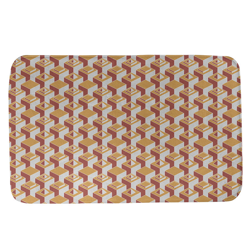 Tapis de bain géométrique antidérapant à motif de gratte-ciels, l 17 po x L 24 po, Orange/rouge