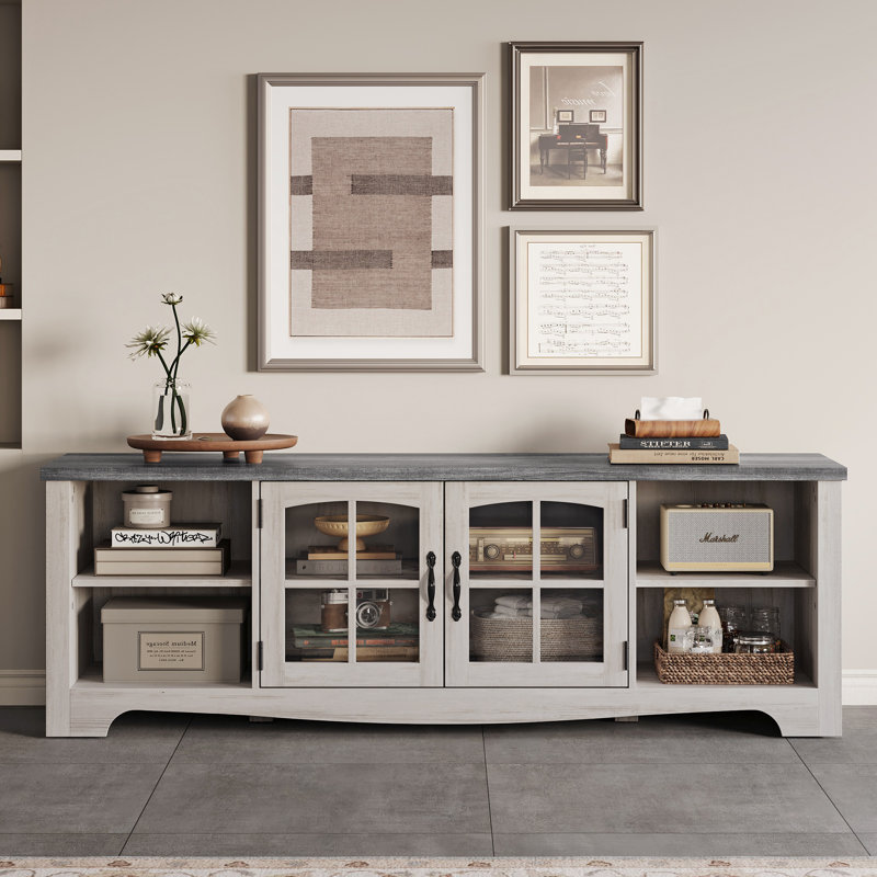 Meuble télé Callison, H 22 po x L 66 po x l 15,7 po, Blanc antique et bois gris