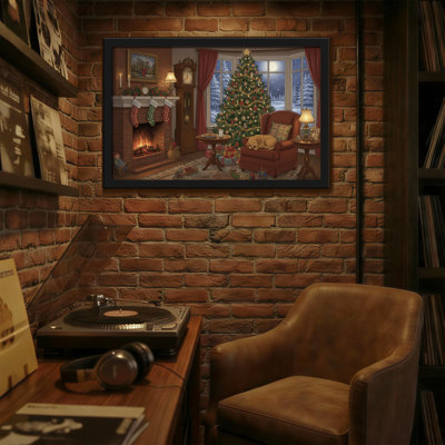 Scène de salon de Noël avec foyer et arbre