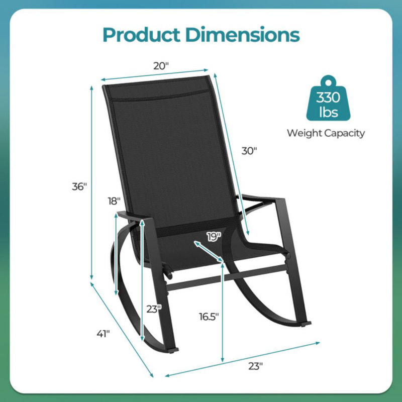 Fauteuils à bascule d'extérieur en tissu 2 pièces avec dossier et siège ergonomiques