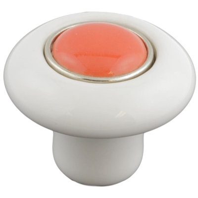 (5 Pack) 1-1/2 inch Ceramic Knob White with Butter Yellow Insert