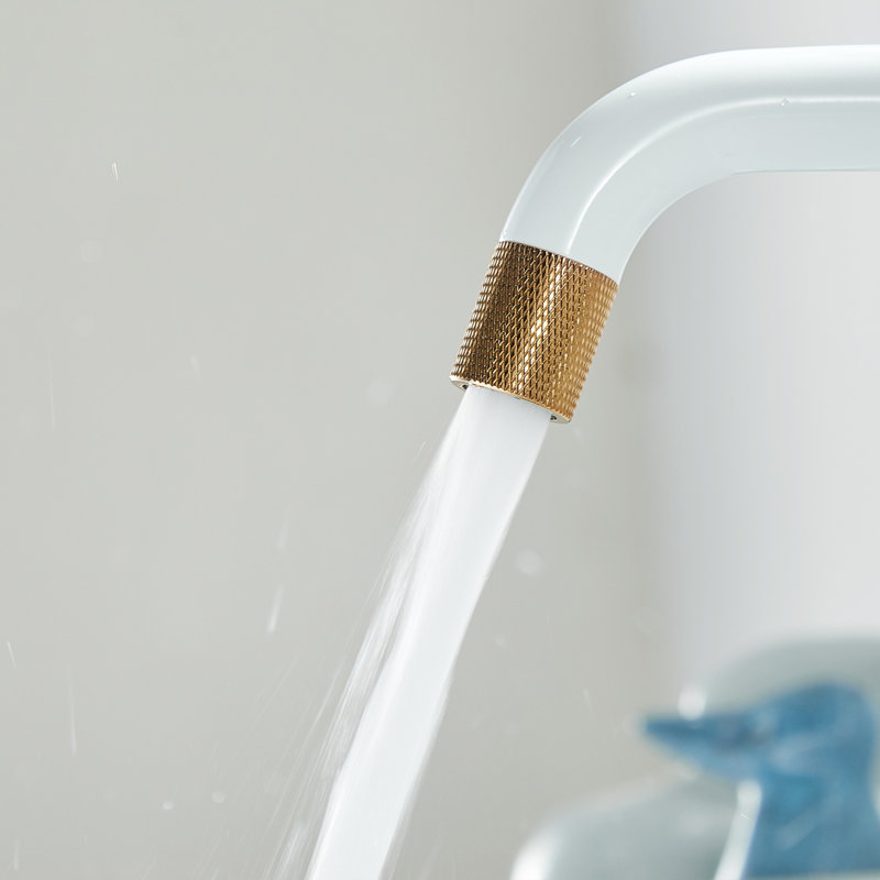 Robinet mélangeur de salle de bain moderne en laiton blanc et or rose
