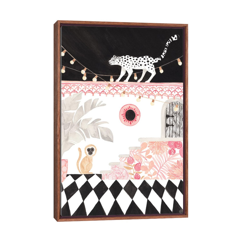Art sur papier leopard et singe, Toile avec cadre en bois classique, H 48 po x l 32 po x P 1,5 po