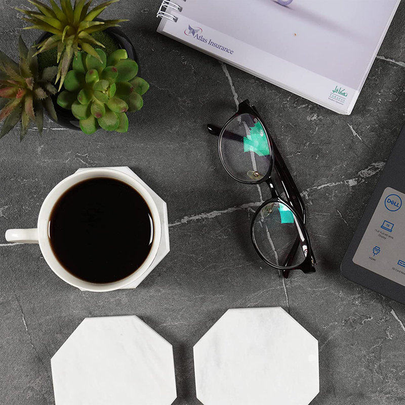 Marble 6 Piece Coaster Set, White