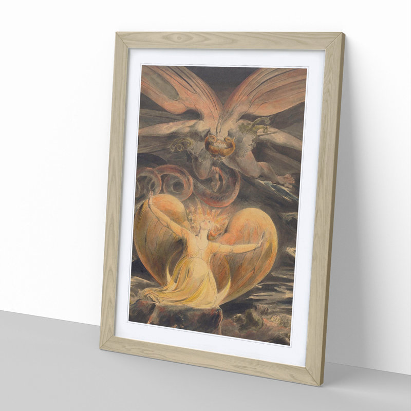 The Great Red Dragon by William Blake - Picture Frame Painting on MDF, 36cm H x 27cm W x 2cm D, Oak
