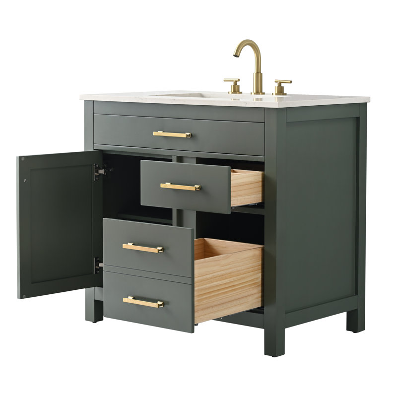 Trevor 36" W Single Vanity, Vintage Green/Brushed Gold