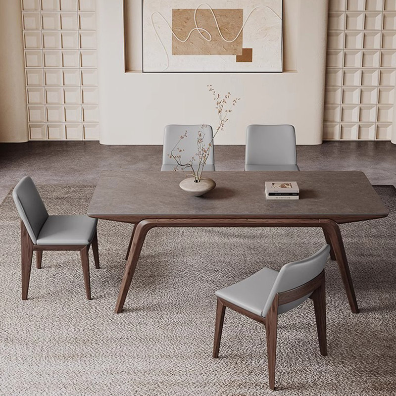 Ensemble de salle à manger contemporain avec bois de frêne et pierre, H 29,52 po x L 70,86 po x l 35,43 po