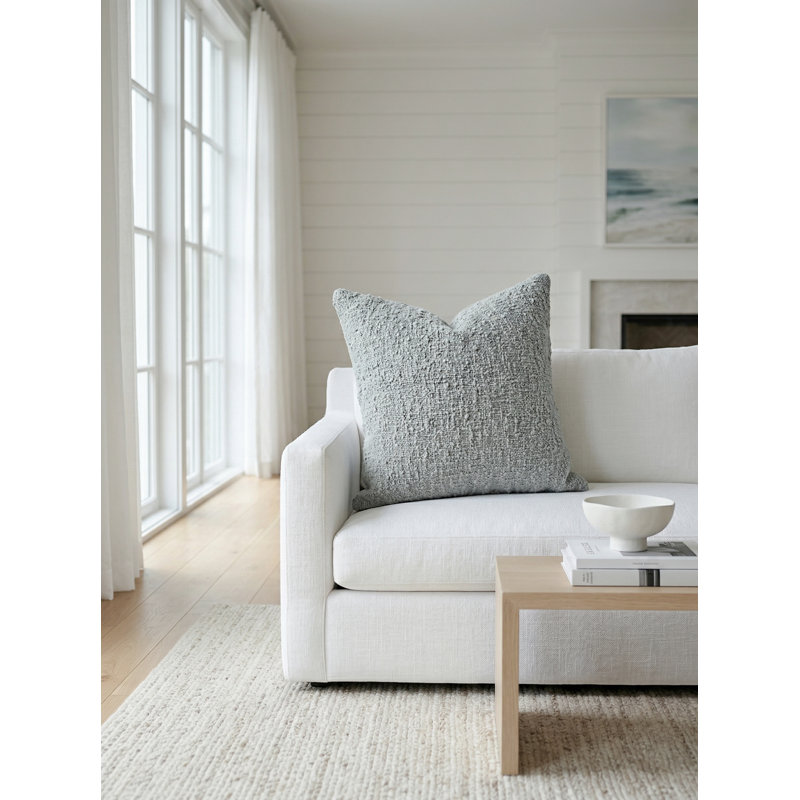 Navy Blue Cozy Boucle Cotton Pillow 20x20 with Down Insert, Aqua, Square 20", Polyester