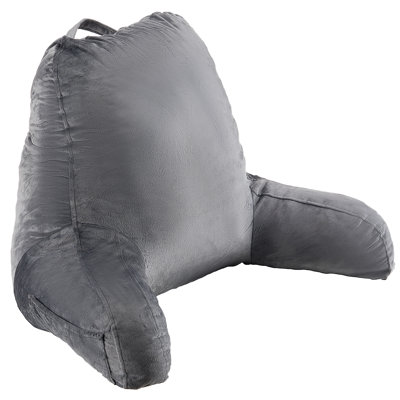 Reading Pillow, Standard Size Bed Pillow with Shredded Memory Foam, Back Pillow with 3 Pockets and Washable Short Velvet Cloth, Top with Handle, for Watching TV, Reading, Gaming, Resting, Grey