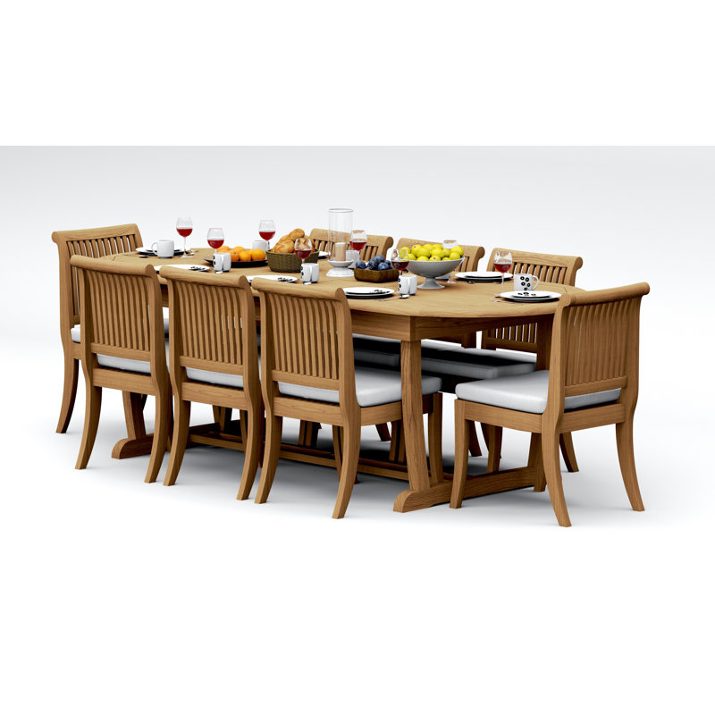 9 Pcs Grade-A Teak Wood Dining Set: 94" Mas Oval Trestle Leg Table And 8 Giva Armless Chairs #11GV2300, 8