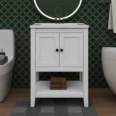 Meuble-lavabo moderne 24 po avec lavabo en céramique élégant et tablette ouverte