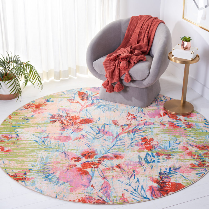 Tennille Performance Machine Washable Floral Rug, Round 6'7"