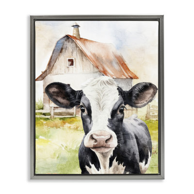 «Cow Little at Farm», art mural encadré sur toile flottante par Kim Allen