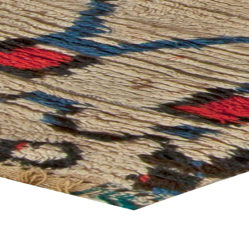 Tapis tribal marocain rétro en laine beige / rouge / bleu 4 pi 6 po x 9 pi 10 po