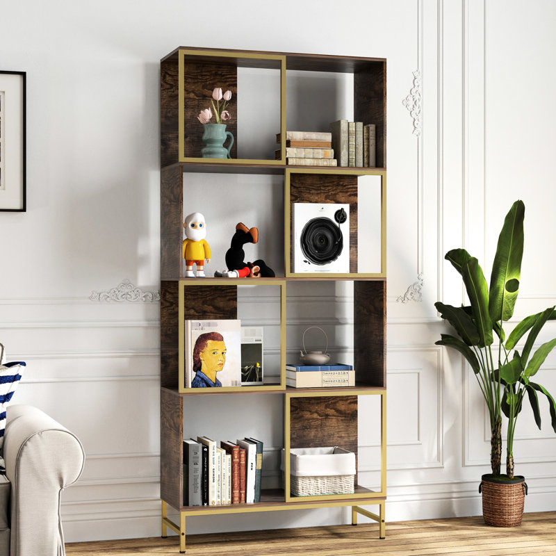Bibliothèque industrielle avec touche rustique, pour des environnements polyvalents, bibliothèque en bois, petites pièces asymétriques